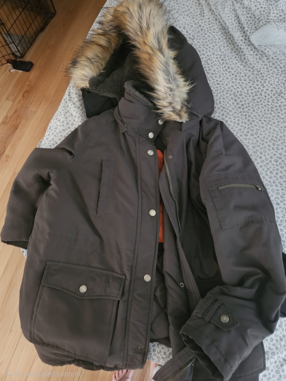 RACHEL Rachel Roy Black Faux-Fur Hooded Puffer Coat
